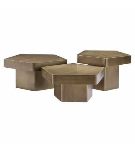 RICHMOND zestaw stolików kawowych HEXA    szczotkowane złoto