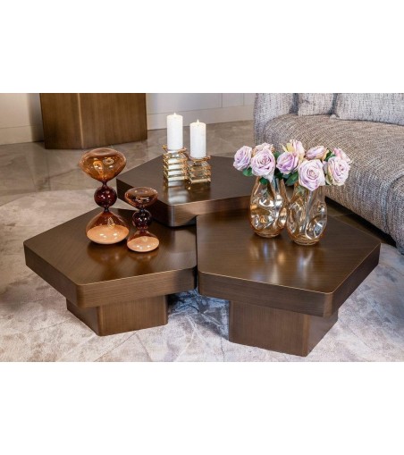 RICHMOND zestaw stolików kawowych HEXA    szczotkowane złoto