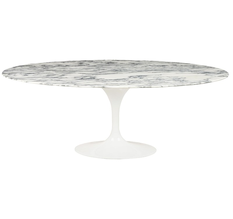 Stół TULIP ELLIPSE MARBLE ARABESCATO  - biały - blat owalny marmurowy, metal