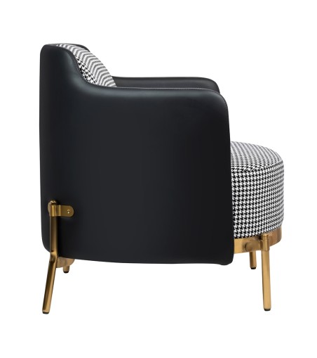 Fotel VENICE tkanina pepitka biało - czarna ekoskóra czarna - złota podstawa