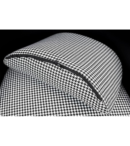 Fotel VENICE tkanina pepitka biało - czarna ekoskóra czarna - złota podstawa