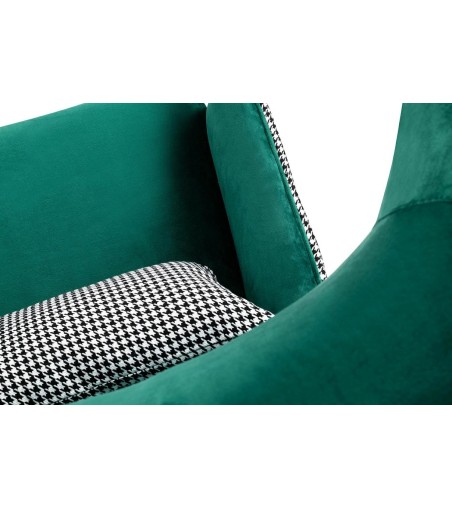 Fotel HAMPTON VELVET ciemny zielony tkanina pepitka biało - czarna
