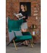 Fotel HAMPTON VELVET ciemny zielony tkanina pepitka biało - czarna