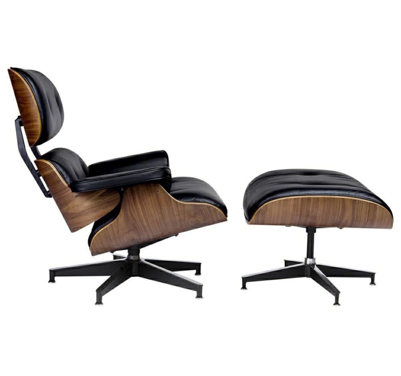 Fotel LOUNGE HM XL czarny / orzech z podnóżkiem