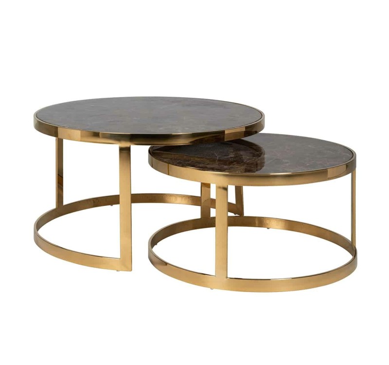 RICHMOND stolik kawowy CONRAD zestaw złoty - konglomerat, stal nierdzewna