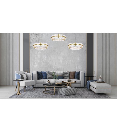 MOOSEE lampa wisząca SATURNUS 47 złota - LED, kryształ, stal szczotkowana