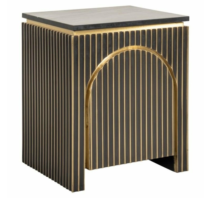 RICHMOND szafka nocna LES ARCS -          szczotkowane złoto, mosiądz, marmur, MDF