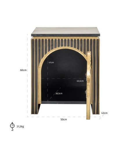 RICHMOND szafka nocna LES ARCS -          szczotkowane złoto, mosiądz, marmur, MDF