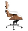Fotel biurowy LOUNGE GUBERNATOR biały - sklejka orzech, skóra naturalna, stal polerowana