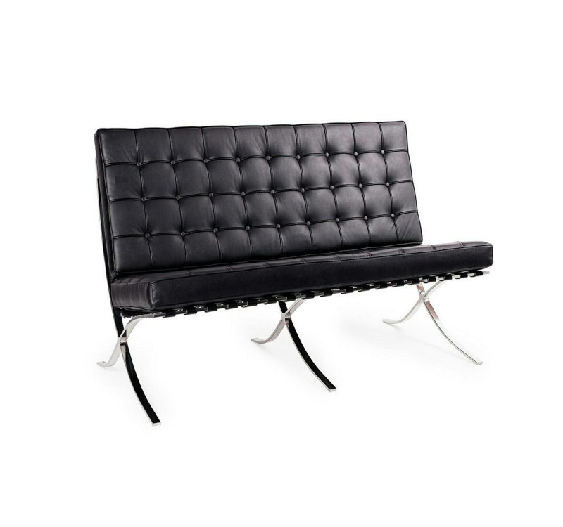 Sofa dwuosobowa BARCELON PRESTIGE PLUS czarna - włoska selekcjonowana skóra naturalna, stal