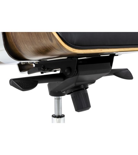 Fotel biurowy LOUNGE BUSINESS czarny z podnóżkiem - sklejka orzech, skóra naturalna, stal polerowana