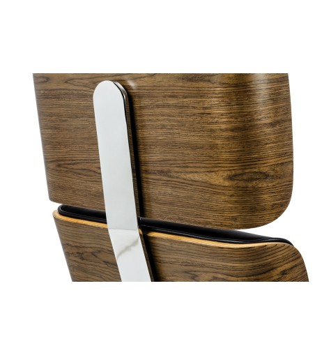 Fotel biurowy LOUNGE BUSINESS czarny z podnóżkiem - sklejka orzech, skóra naturalna, stal polerowana