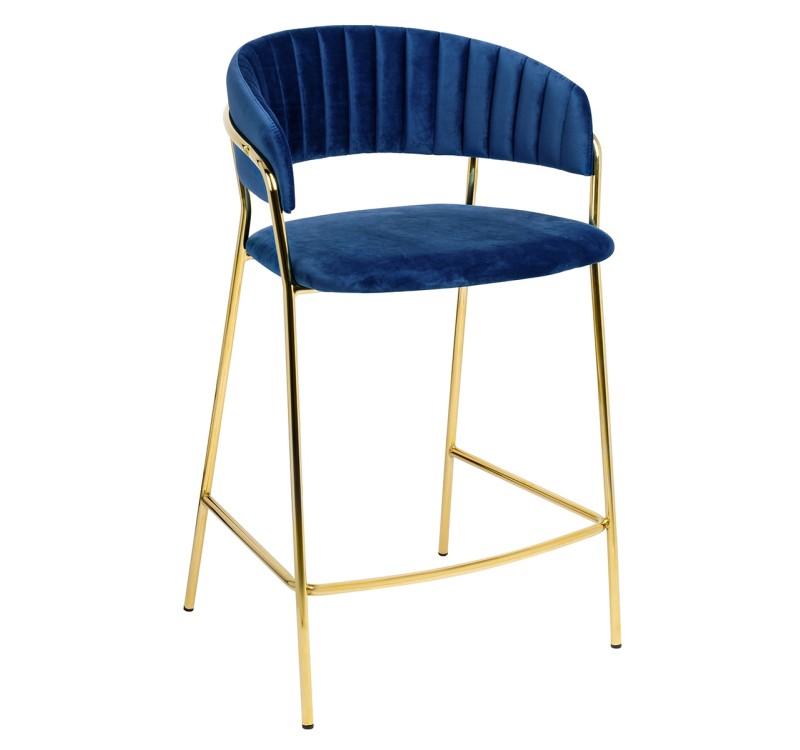 Krzesło barowe MARGO 65 ciemny niebieski - welur, podstawa złota