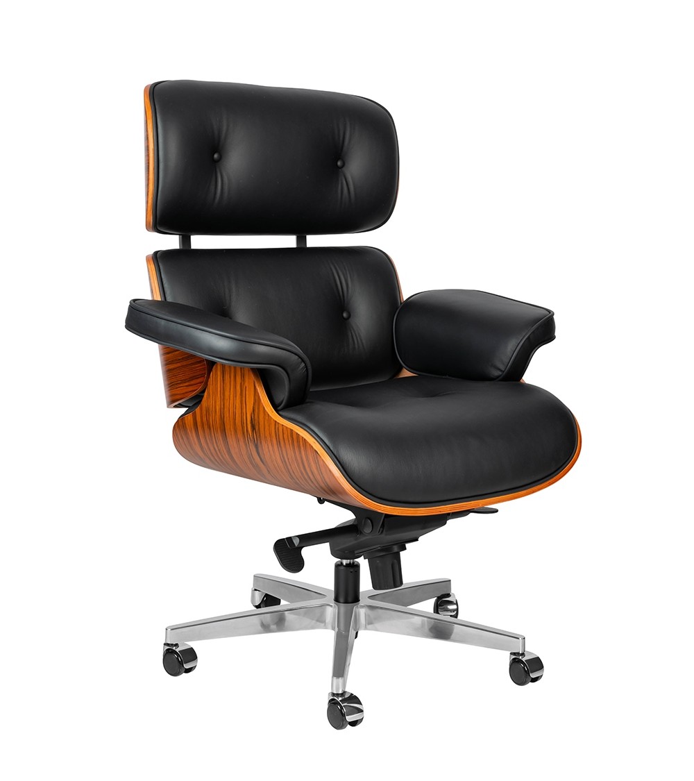 Fotel biurowy LOUNGE GUBERNATOR czarny - sklejka różana, skóra naturalna, stal polerowana
