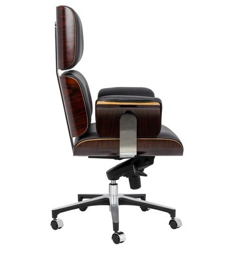 Fotel biurowy LOUNGE BUSINESS czarny - sklejka różana, skóra naturalna, stal polerowana