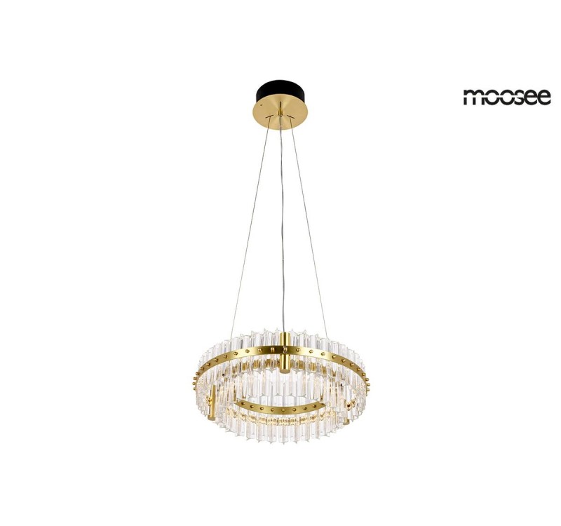 MOOSEE lampa wisząca SATURNUS 47 DUO złota - LED, kryształ, stal szczotkowana