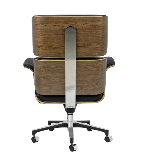 Fotel biurowy LOUNGE BUSINESS czarny - sklejka orzech, skóra naturalna, stal polerowana