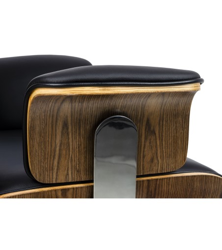Fotel biurowy LOUNGE BUSINESS czarny - sklejka orzech, skóra naturalna, stal polerowana