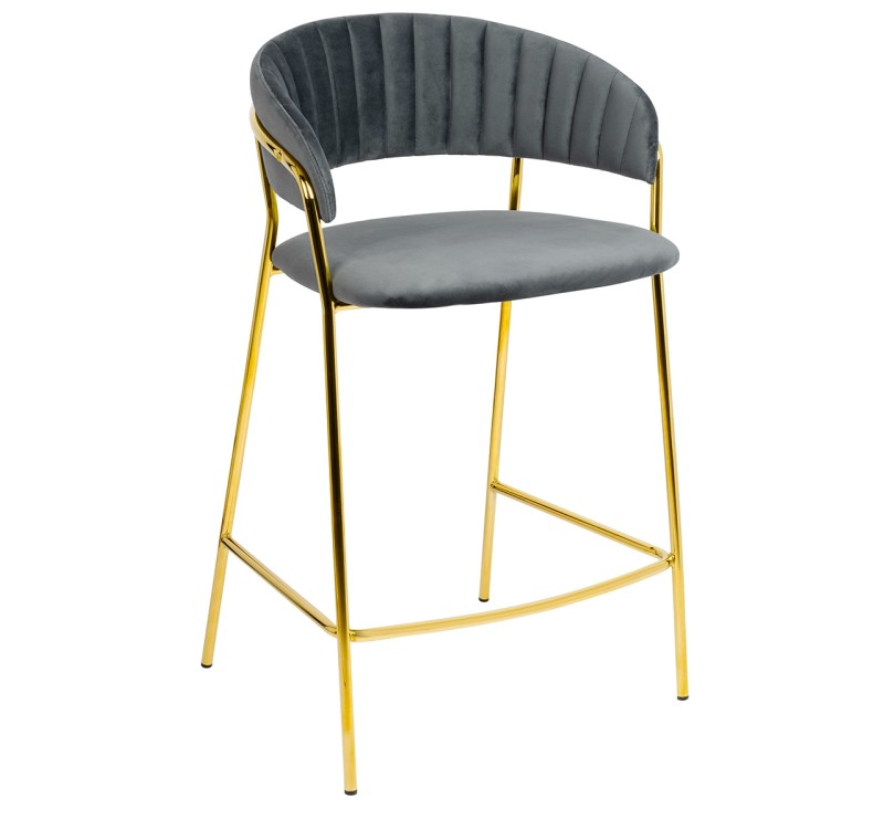 Krzesło barowe MARGO 65 ciemny szary - welur, podstawa złota