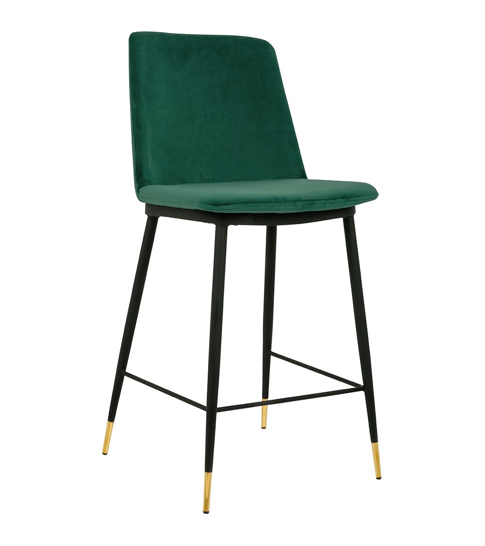 Krzesło barowe DIEGO 65 zielone - welur, podstawa czarno złota