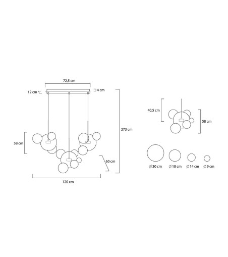MOOSEE lampa wisząca CAPRI LINE 3 złota   - 180 LED, aluminium, szkło