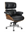 Fotel biurowy LOUNGE GUBERNATOR BIG XL czarny - sklejka orzech, skóra naturalna, stal polerowana