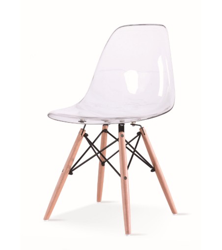 Krzesło ICE WOOD transparentne - poliweglan, podstawa bukowa