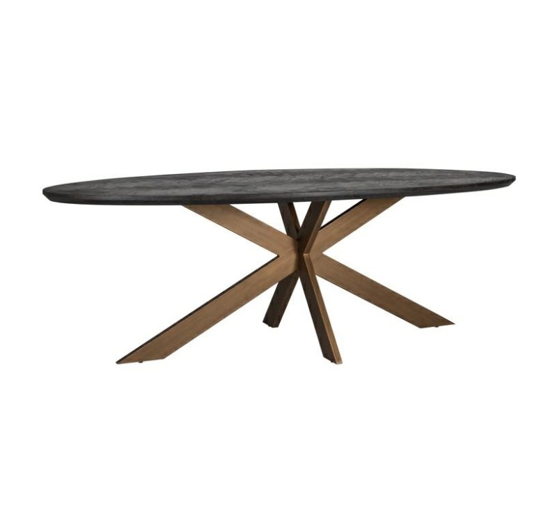 RICHMOND stół jadalniany BLACKBONE BRASS - 260, fornir dębowy, mosiądz, metal