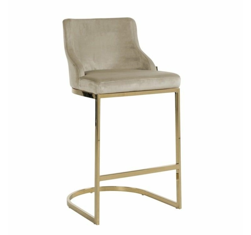 RICHMOND krzesło barowe BOLTON 75 khaki - welur, złota podstawa