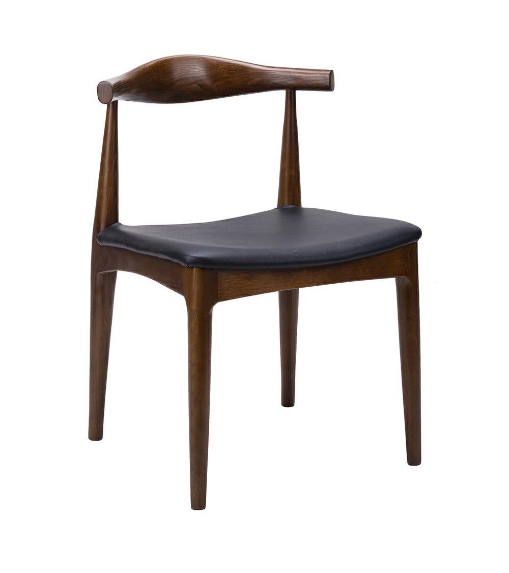 Krzesło ELBOW ciemnobrązowe - drewno jesion, ekoskóra czarna