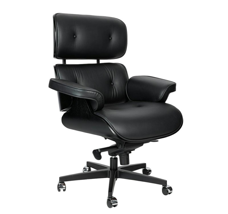 Fotel biurowy LOUNGE GUBERNATOR czarny - czarny jesion, skóra naturalna, podstawa czarna