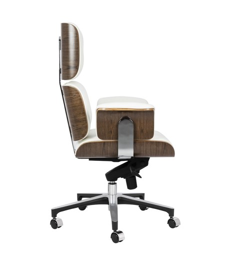 Fotel biurowy LOUNGE BUSINESS biały - sklejka orzech,włoska skóra naturalna, stal polerowana