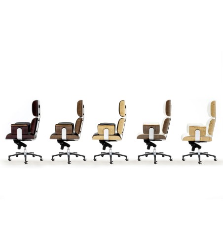 Fotel biurowy LOUNGE BUSINESS biały - sklejka orzech,włoska skóra naturalna, stal polerowana